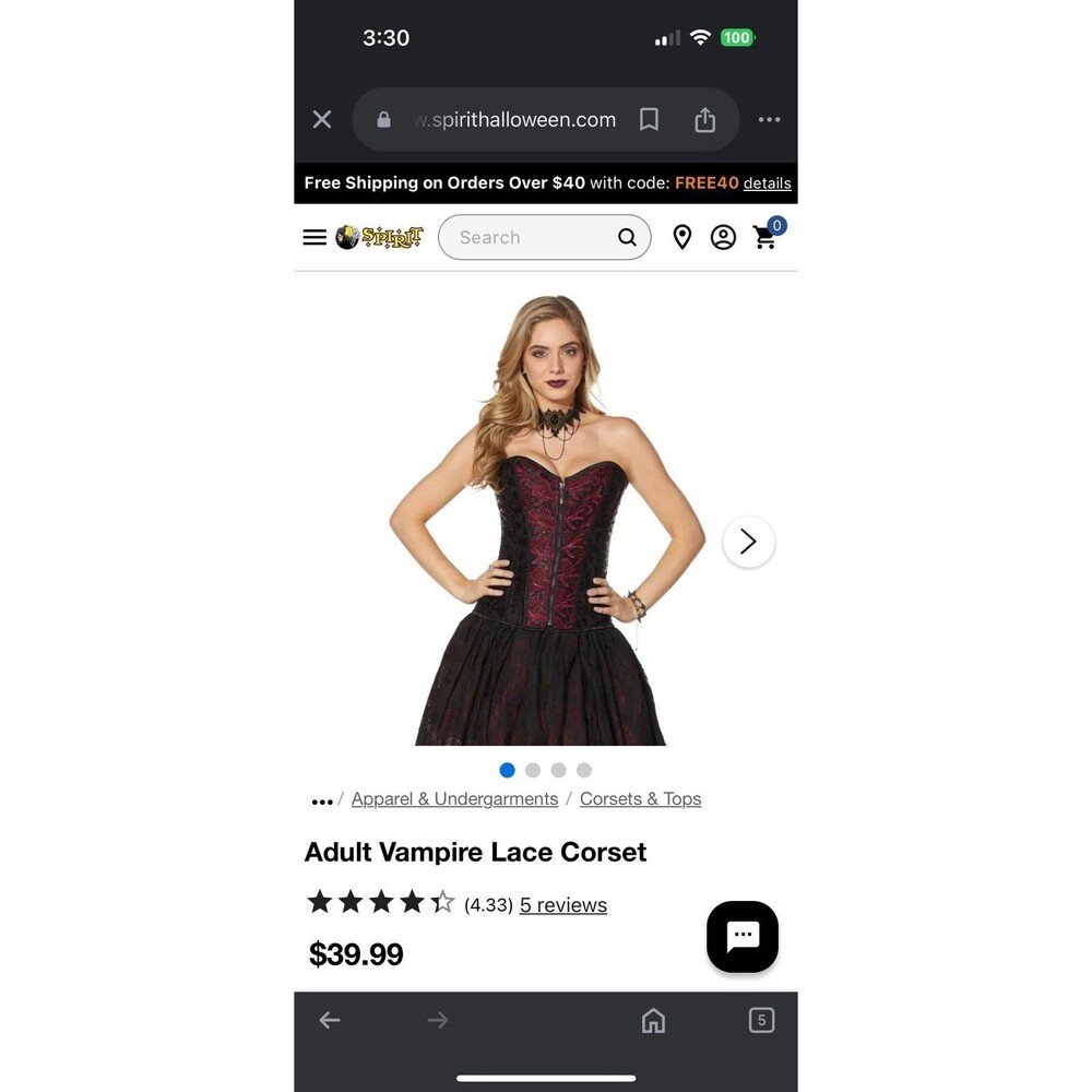 Spirit Adult Vampire Lace Corset Burgundy Lace & Black Brocade - L